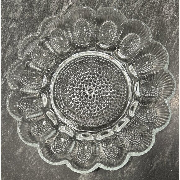 Vintage Indiana Glass Deviled Egg Dish Relish Tray Clear Hobnail Round 11" - Picture 1 of 4